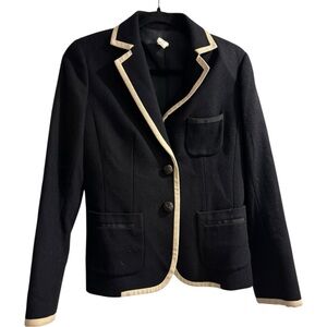 J. Crew Women’s Black Wool Blazer with Cream Piping Size 4